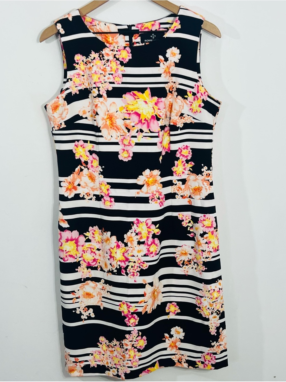 Ronni Nicole Sleeveless Striped Floral Sheath Dress Knee Length Size 10 Office